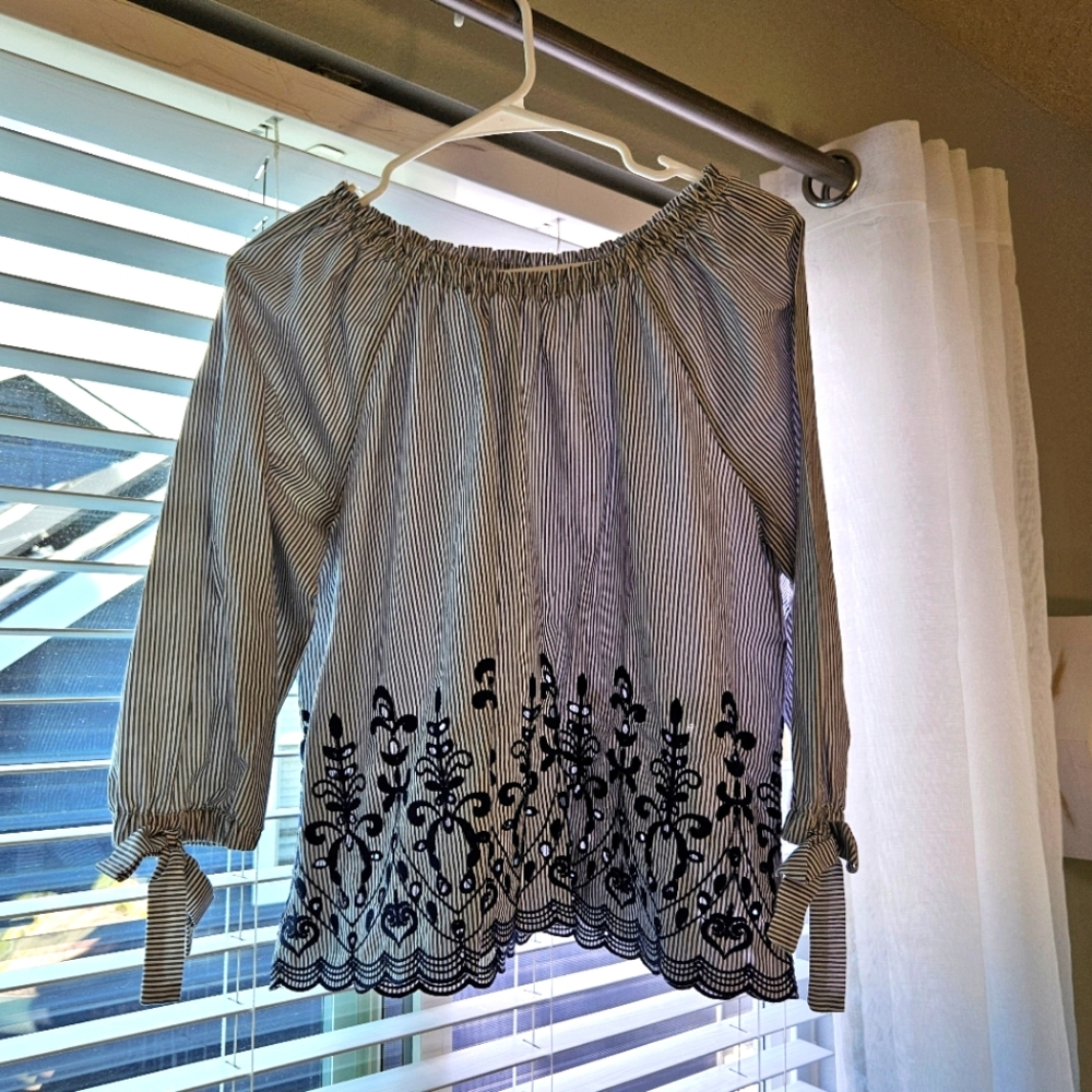 Blue & White Embroidered Blouse